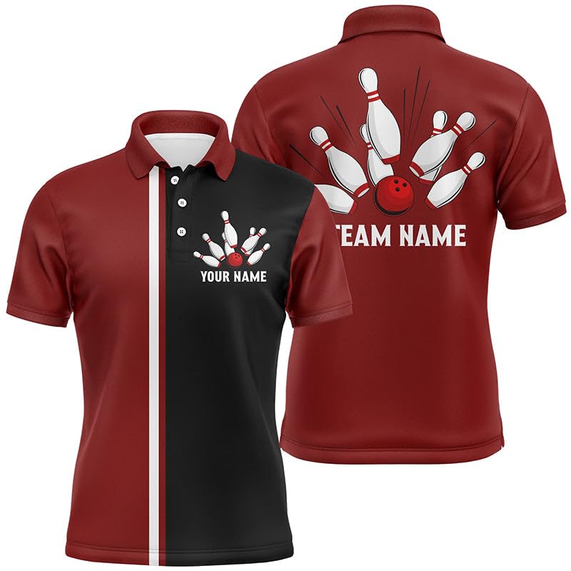Personalisiertes Rot-Weiß-Schwarzes Retro-Bowling-Shirt mit Polo & Viertelreißverschluss für Männer & Frauen, individuelle Bowling-Teamtrikots T135