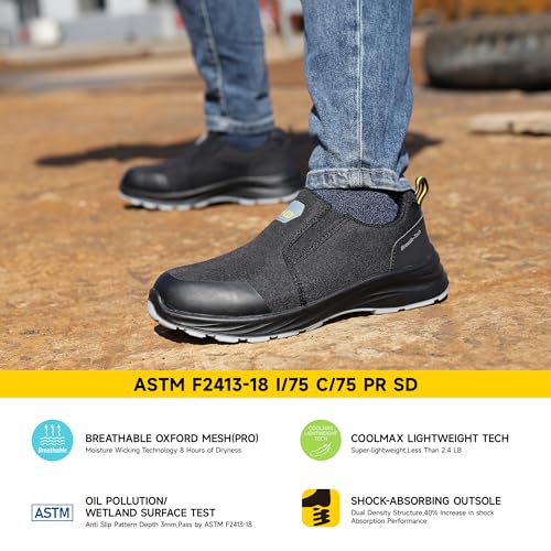 Mens Lightweight Composite Toe Safety Shoes Anti-Fatigue Breathable Work Shoes Slip On Kevlar Puncture Resistant Work Boots2