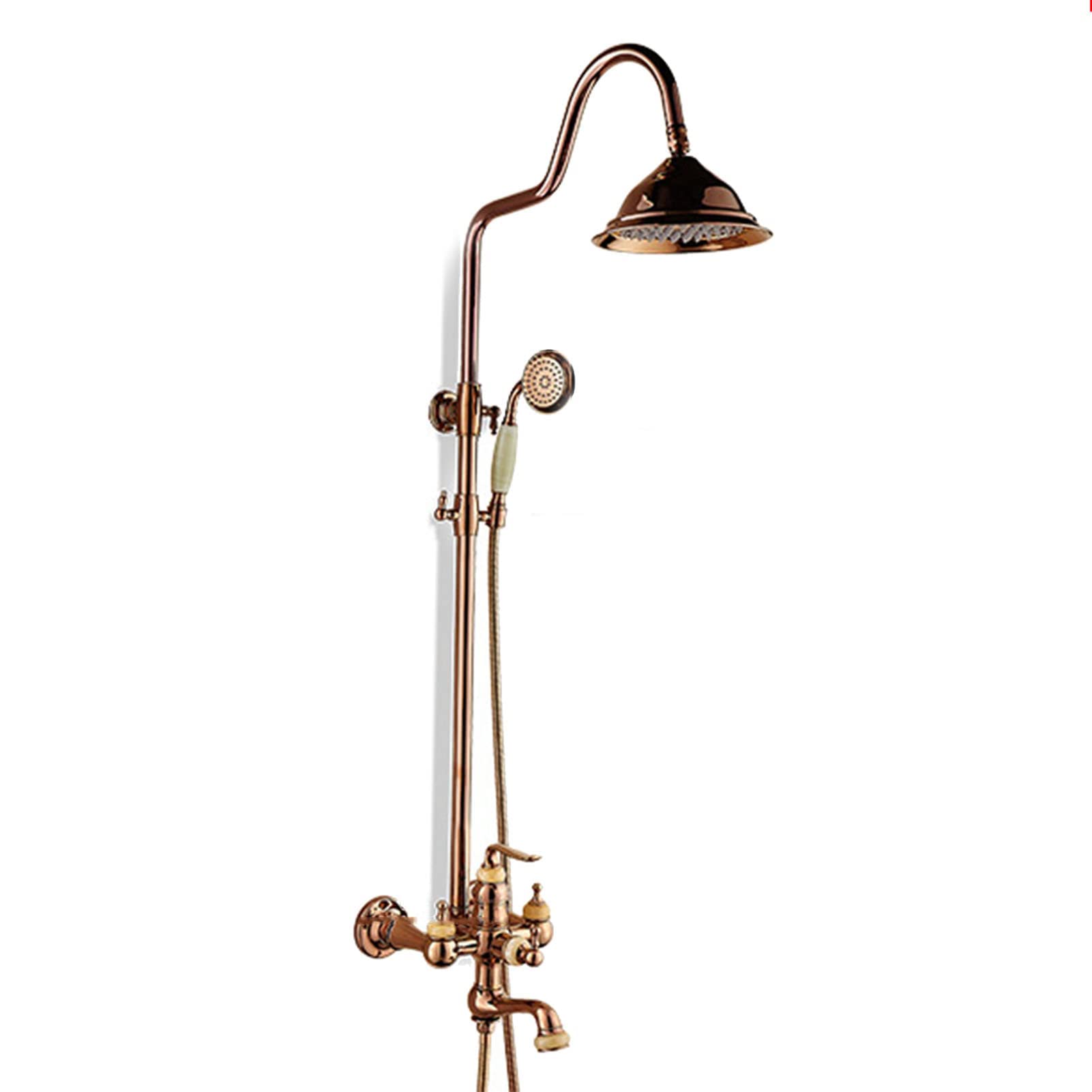 QUSYZD Shower Mixer Faucet Set, Rose Gold Bathtub Shower Faucet Adjustable Height, Wall Mounted Shower System, Rainfall Shower Head, Handheld Shower Sprayer,