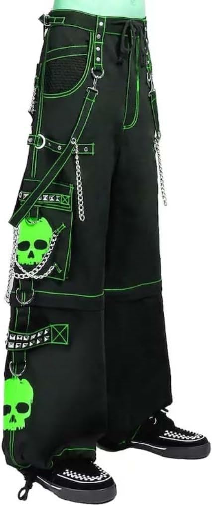 Gothic Pant | Parrot/Green Super Skull Gothic Cyber Chain Goth Jeans Punk Rock Pants | Skull Gothic Pant | Gothic Pants