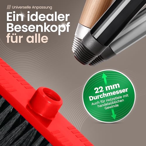 Novaliv Kunststoff Zimmerbesen 30 cm FEINE KUNSTBORSTEN Kehrbesen Rot Saalbesen mit Stiel Steckstiel stabil Saalbesen mit Gewinde für 22mm Besenstiele geeignet Spinnwebenbesen Zimmerbesen Magic Broom