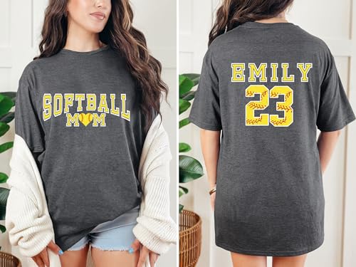 Custom Softball Mom Shirt, Personalized Softball T-Shirt, Game Day Sports Mom Outfit, for Softball Moms Multi4
