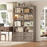 FINETONES 71' Tall Bookshelf with 4 Drawers, 6-Tier Double Wide Bookshelves and...