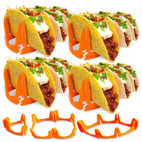 Twangler The Taco Wrangler Taco Holders, Configurable and Compact Silicone Stands, Microwave and Dishwasher Safe, 8pc Holds 1 to 12 (Orange)