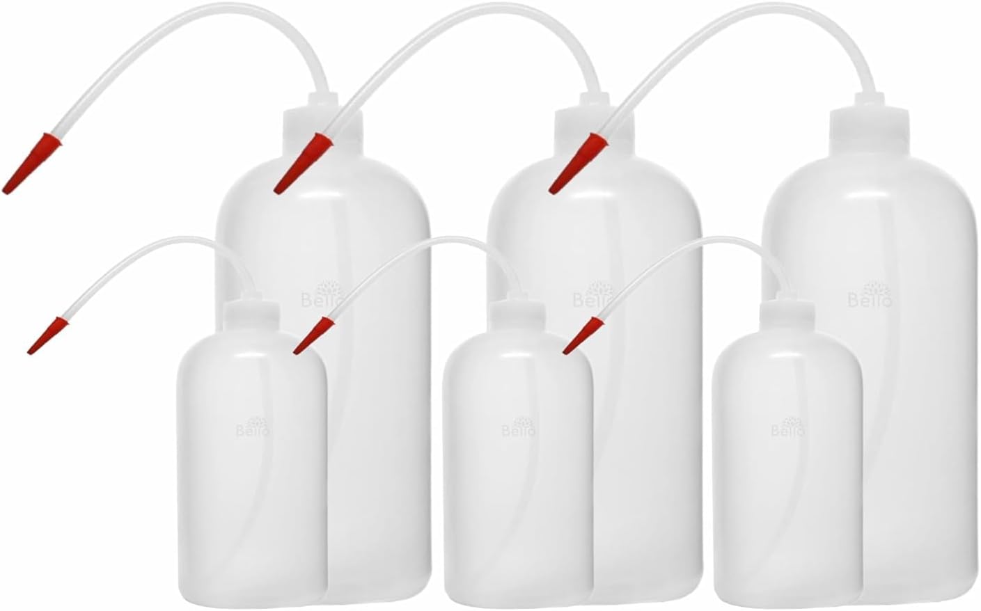 Bello Polypropylene Wash Bottle, 1000ml-3 & 250ml-3 Screw Cap with Flexible Tube for Dispensing Liquid -for lab laboratories scientific Chemistry wash bottle