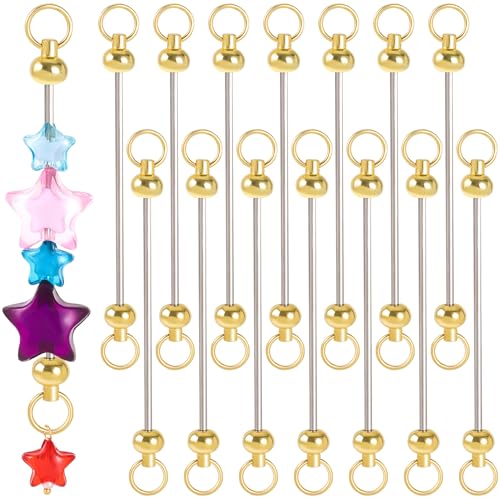 SmallCat 15pcs Beadable Keychain Bar Blank Beadable Keychains Accessories Detachable Metal Bead Keychain Bars for DIY Pendant Keychains- Gold