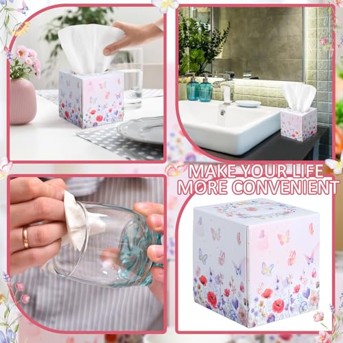 Image of Fourluoo 12 Pack Floral Butterfly Facial Tissues Cube Boxes 600 Sheet 3 Ply | Flower Butterfly Design Small Square Face Tissues Bulk for Summer Car Bedroom Desktop Supply, Soft Facial Tissues, Disposable
