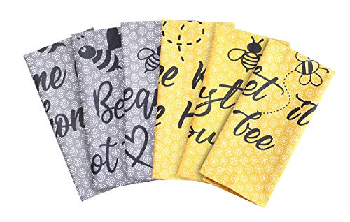 ACCENTHOME Cotton Kitchen Towels Set of 4 - Absorbent Dish Towels Set | Tea Towels | Bar Towels | Bee Grey Yellow Kitchen Dish Towels - Multi Purpose Kitchen Linen, Drying Dish Hand Towels 20x28