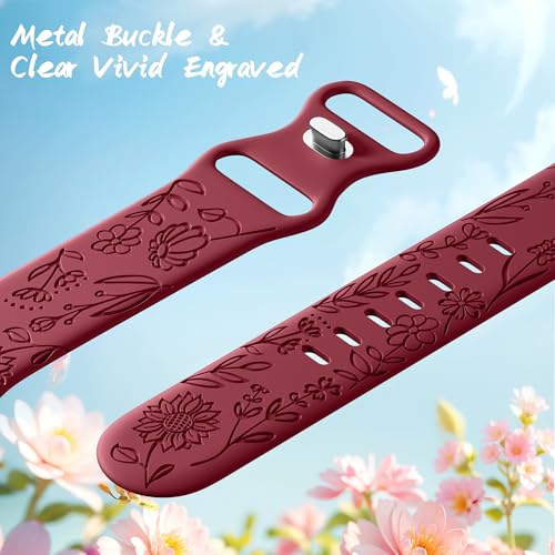 Image of SNBLK 6 Pack Floral Engraved Bands Compatible with Apple Watch Bands 40mm 41mm 42mm 38mm 44mm 45mm 46mm 49mm Women Men, Silicone Flower Pattern Strap for iWatch Series 11 10 Se Ultra 9 8 7 6 5 4 3 2 1