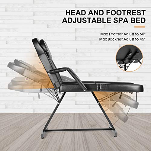 Artist hand Massage Table Adjustable Massage Bed with Barber Stool Spa Bed Salon Massage Equipment Barber Chair Salon Chair Black - Thumbnail 3