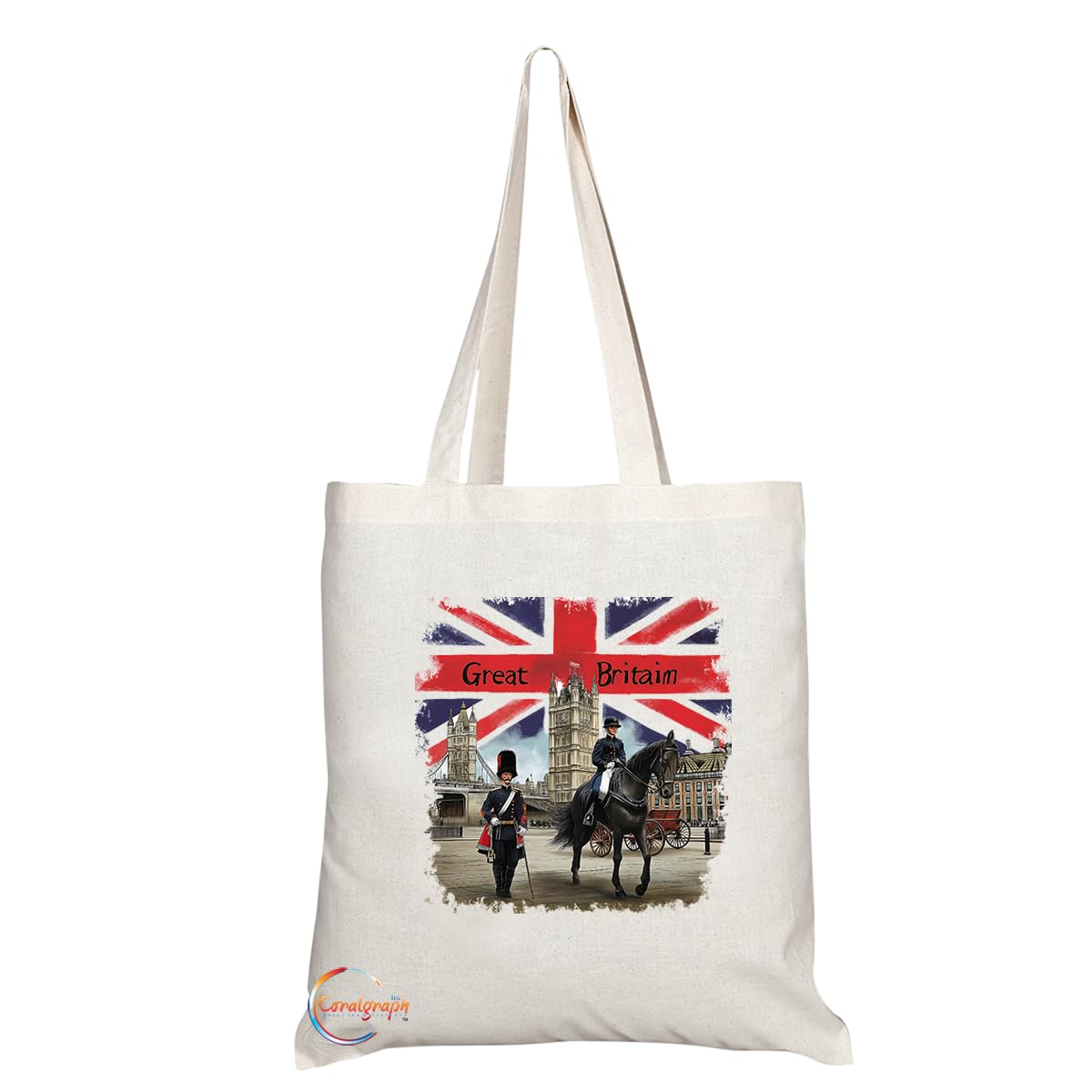 Coralgraph Inc TB2025 - Natural Reusable Shopping Souvenir Tote Bag Featuring Great Britain - (Design 2)