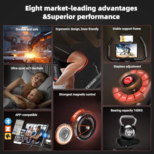 CHAOKE Exercise Bike Gym Workout, PLUS Magnetic Spin Bike with APP, Ultra-Quiet Indoor Exercise Bikes for Home Use, Professional Cycling Seat and Super Stable Design, 360LBs Capacity - Image 4