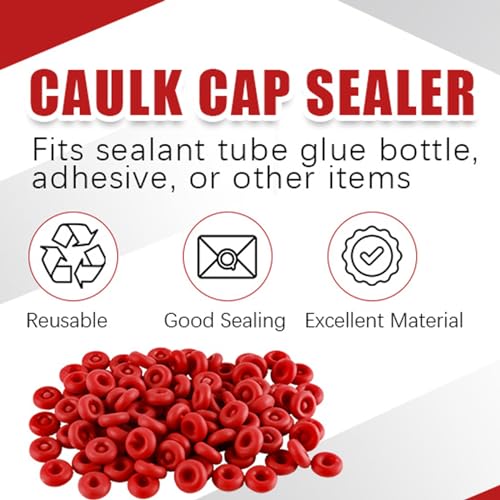 Image of Caulk Cap, Universal Caulk Saver Cap for Seal Caulking Tubes, Caulk Saver Cover Sealer for Sealing and Preserving,Caulk,Silicone,Red (100)