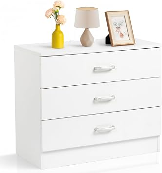 Karl home White 3 Drawer Dresser, Modern Small Chest of Drawers