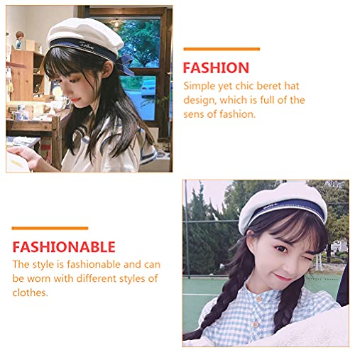Abaodam White Navy Sailor Hat Stylish White Beret Hat With Bow-Knot Uniform Hat All-Matched Hat #TOP6