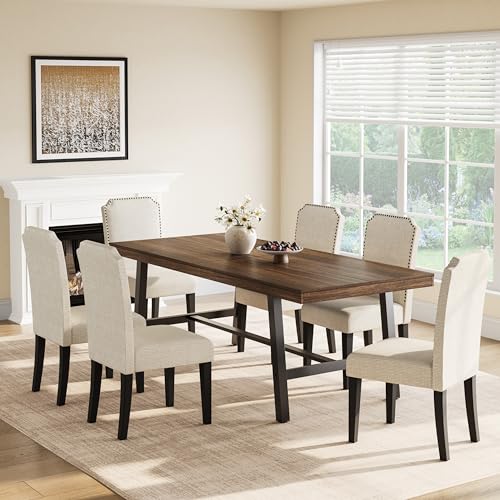 Image of GarveeHome Industrial Dining Table for 6-8 People, 78.7 inch Long Large Kitchen Table with Sturdy Metal Frame, Rectangular Counter for Dinner, Kitchen, Dining Room (Brown, 79 inch Non-extendable)
