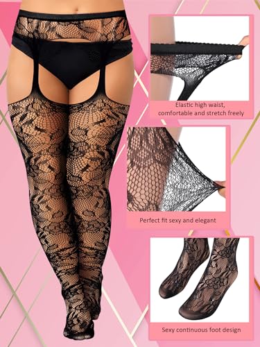 Image of Jadive 6 Pairs Women Plus Size Suspender Tights Fishnet Thigh High Stockings Garter Belt Lingerie Pantyhose
