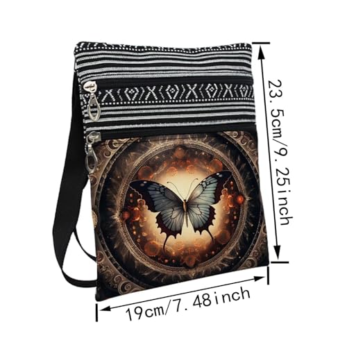 Punk Butterfly Messenger Bag Small Ethnic Pattern Printed Adjustable Strap Crossbody Zipper Bag Punk Butterfly Phone Bag Wallet Cute Shoulder Handbag for Women Friends2