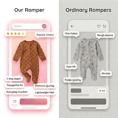 Image of The Mom Store Baby Zipper Romper For Boys And Girls | Cotton | Soft And Comfortable Infant Bodysuit | Trendy Stylish Sleepsuit Nightsuit For Newborn Baby | Printed | Unisex Sleep Wear