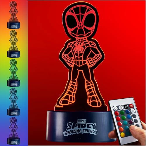 Get Trend Disney Spiderman Veilleuse LED, Lampe USB Pile, 16 Couleurs & 4 Modes, Table de Chevet et Bureau Lampe avec Luminosité Réglable (Multi Spidey)