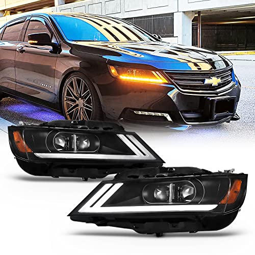 AKKON - [Switchback LED Signal]For 2014-2020 Chevy Impala LED DRL Black Bezel Dual Projector Headlight Lamp Assembly