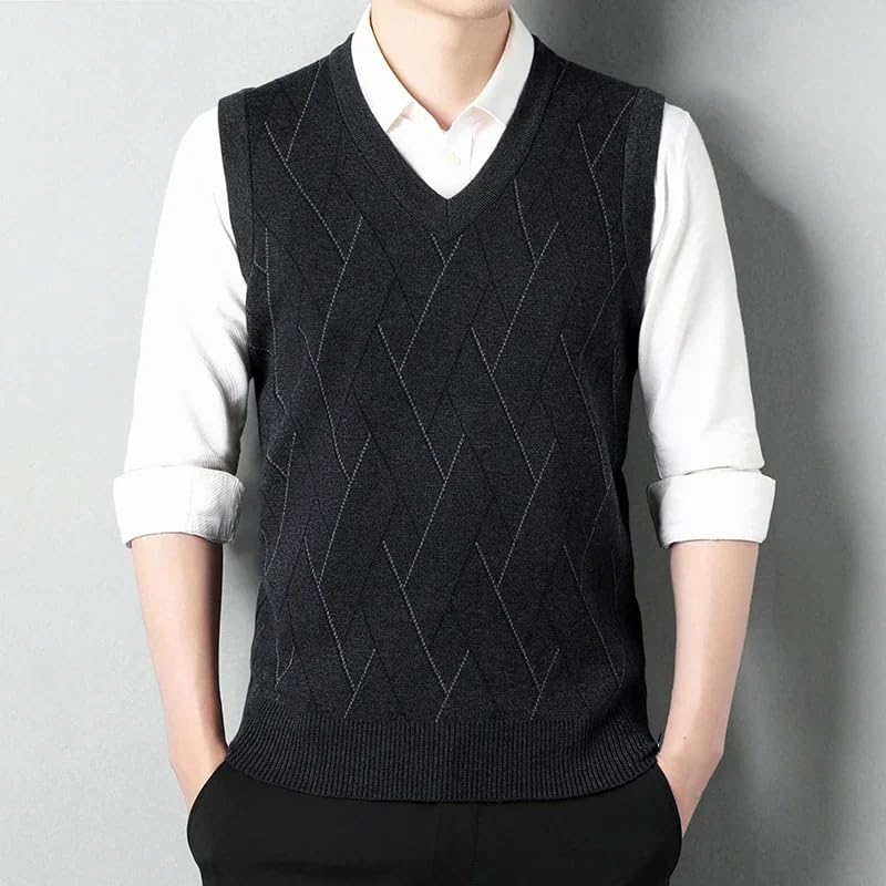 Dninmim Men's Thickened Casual Sweater Vest Striped Sleeveless Warm V-Neck Tank Top Waistcoat3