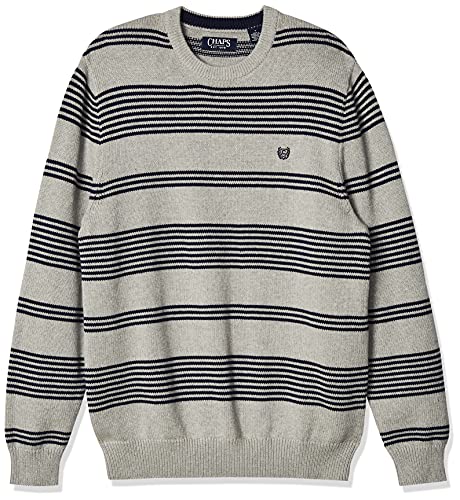 Chaps Men's Classic Fit Cotton Crewneck Sweater, Light Grey Heather Multi Stripes, Small