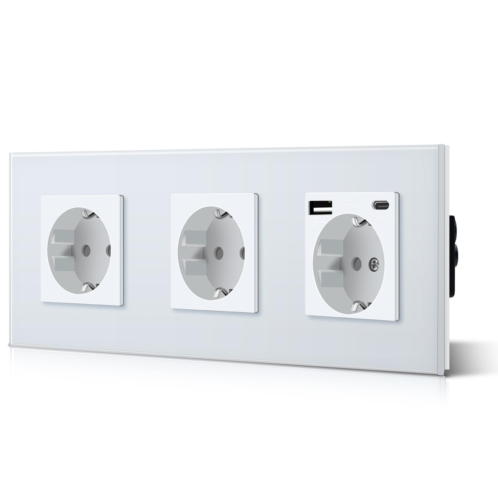 BSEED Enchufe de Pared con USB C,Enchufes Dobles Empotrados con Cristal,Toma de Corriente,Seguridad infantil,Fácil de Instalar,M Serie,2 Enchufes con USB y Tipo C,157mm Blanco — view 95