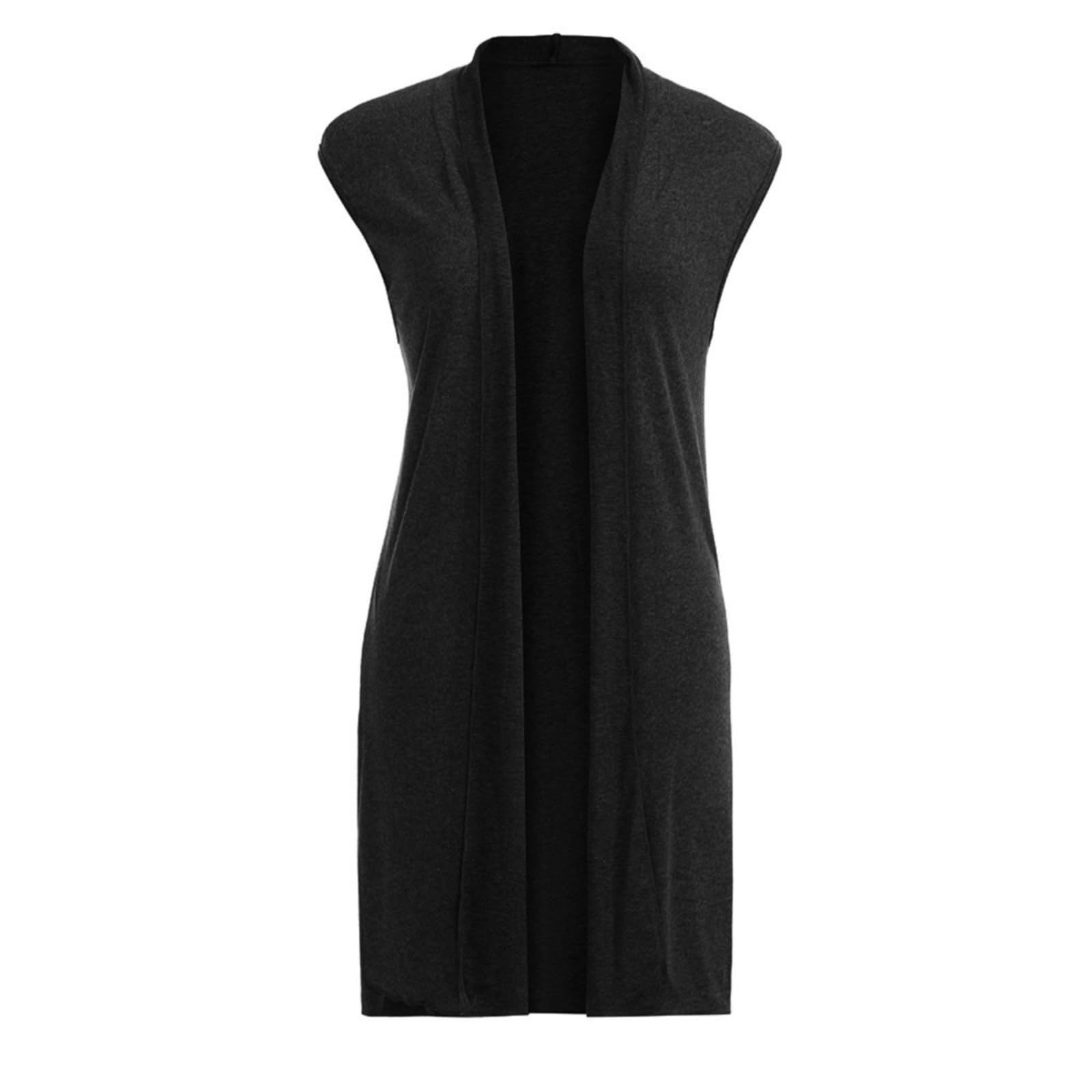 Generisch Cárdigan largo de punto para mujer, chaqueta larga y delgada, ropa de abrigo ligera, ropa de calle, cárdigan sin mangas, chaqueta ligera informal de verano, elegante suéter de punto frontal
