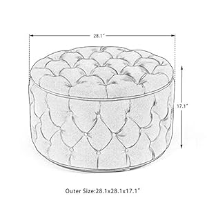 Joveco round storage ottoman button tufted upholstered ottoman with removable top storage bench coffee table footrest stool for living room bedroom entryway beige  urban country home decor