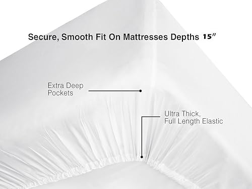 Miniatura 2 de Acrilan Bedding - Sábana bajera ajustable (100% algodón egipcio, extralarga, hasta 15.0in de profundidad, 600 hilos, 100% algodón egipcio, diseño