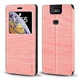 Shantime Sichtfenster-Lederhülle Kompatibel mit Asus Zenfone 6 2019, Elegantes Design mit Klarsichtanzeige, Unsichtbarem Magnetverschluss & Kartenfach(Rosa)