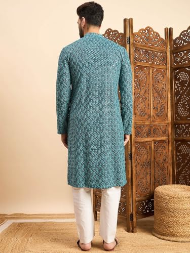 Image of Amazon Brand - Tavasya Men Rayon Blend Geometric Regular Kurta
