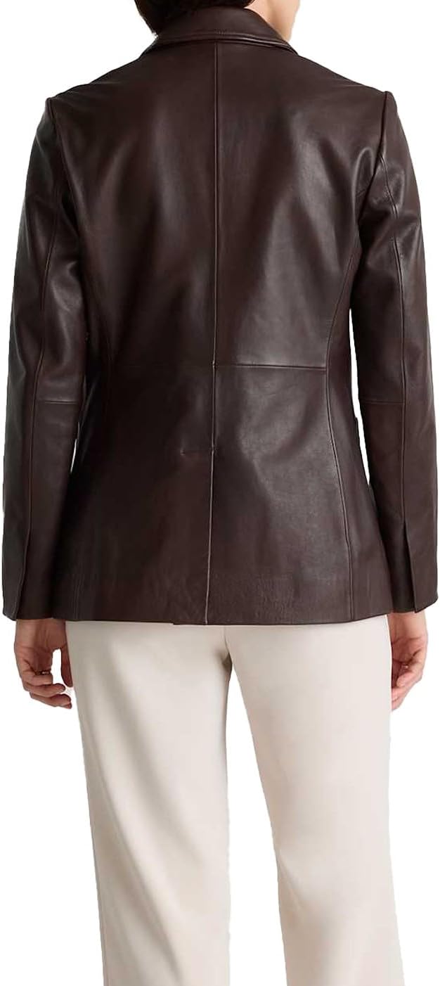 IZAC & DAUD Lambskin Leather Blazer for Women - Casual Coat Long Sleeves Suit Style Leather Jacket Women - Image 3
