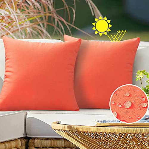 VAKADO Outdoor Waterproof Throw Pillow Covers 18X18 Set of 2 Decorative Orange Patio Furniture Cushion Cases Outside Decor for Couch Garden Bench Porch