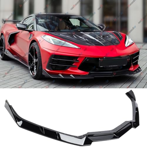 2020-2025 Compatible with Chevy Corvette C8 Z51 Stingray, Front Lip Splitter, 3-Piece Design, Metallic Gloss Black ABS – WheelX