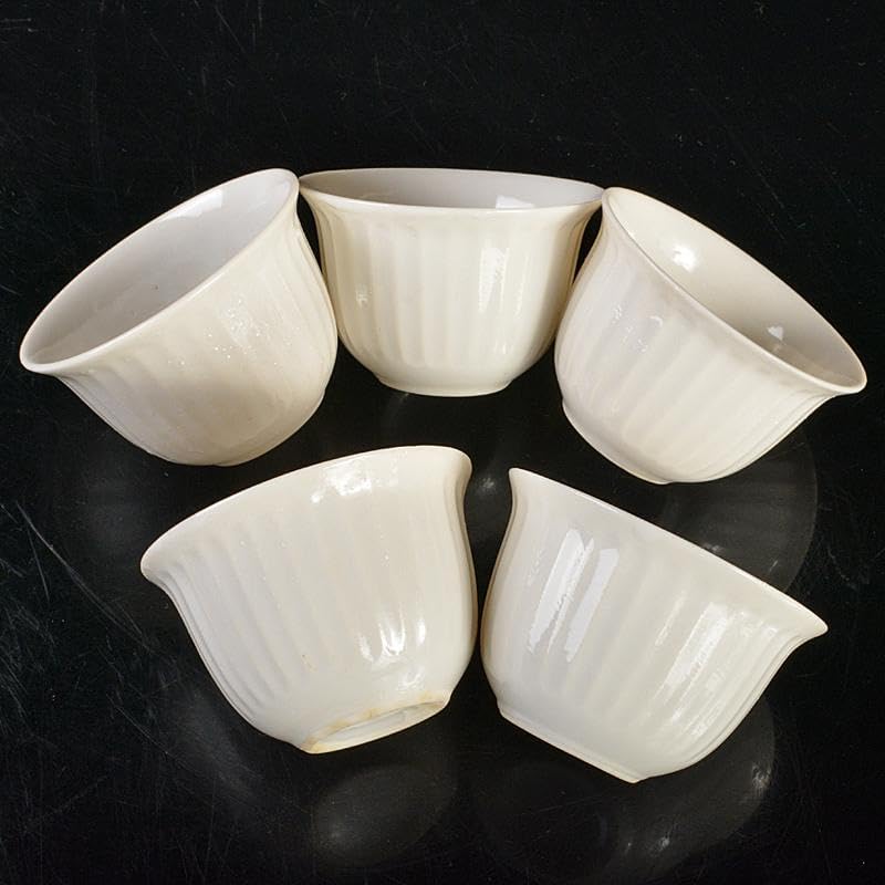 煎茶道具　徳化窯　白磁　線文　煎茶碗　五客　時代箱付　M　R8513 煎茶道具 徳化窯 白磁 線文 煎茶碗 五客 時代箱付 M