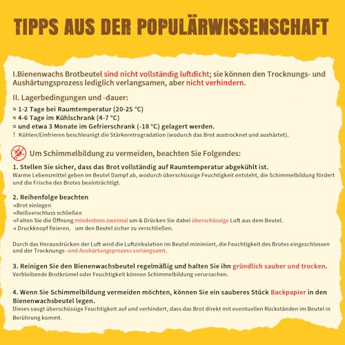 alasemo Wiederverwendbare Brotbeutel Bienenwachs mit Standboden 2 Stück Brotsack zum frischhalten Mehrere Dichtungen Reißverschluss Klickverschluss Brotaufbewahrung 2 Größen L 35×25cm & S 31,5×21cm