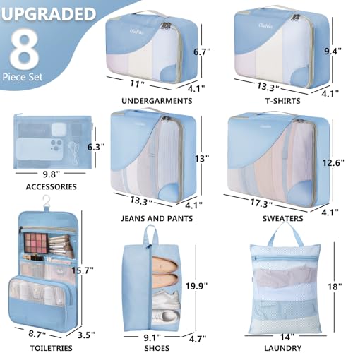Image of OlarHike 8 Set Packing Cubes for Travel,Gifts for Women Mom,Anti-Tearing Suitcase Organizer,with Over 1000 pcs Mesh Holes,Vacation Essentials & Accessories for Cruise Ship
