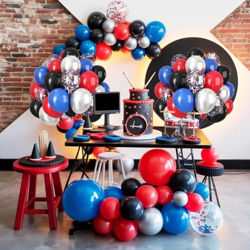 Black Red Blue Balloons, 60pcs 12Inch Black and Red Blue Balloons,Metal Silver and Confetti Balloon for Graduation Girl Boy Birthday Baby Shower Wedding Party Decorations — view 5