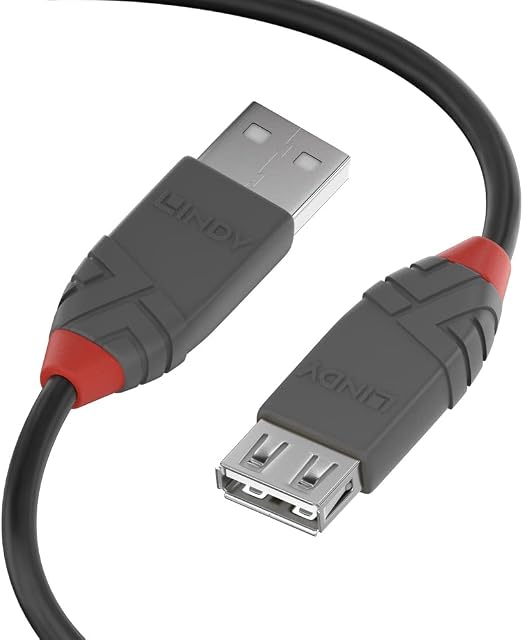 LINDY 36702 USB 2.0 Type A Extension Cable, Anthra Line - Black, 1m