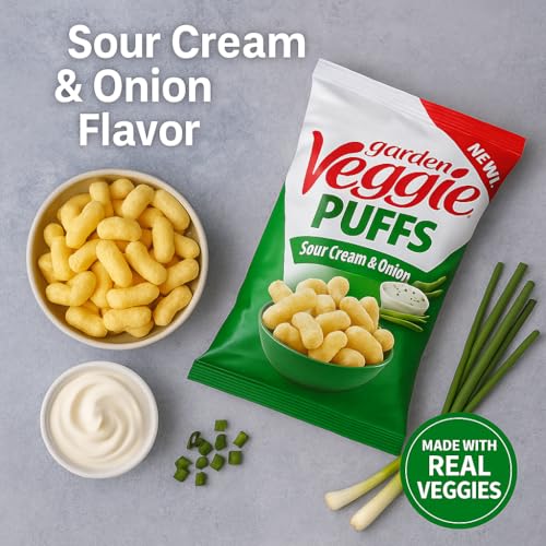 Sensible Portions Garden Veggie Puffs Sour Cream & Onion - Gluten Free Vegan Cheese Puffs for Health-Conscious Snackers