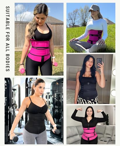 Image of FeelinGirl Waist Trainer for Women Belly Fat Long Torso Sauna Workout 2 Belt With Zipper 7 Steel Bones Corset