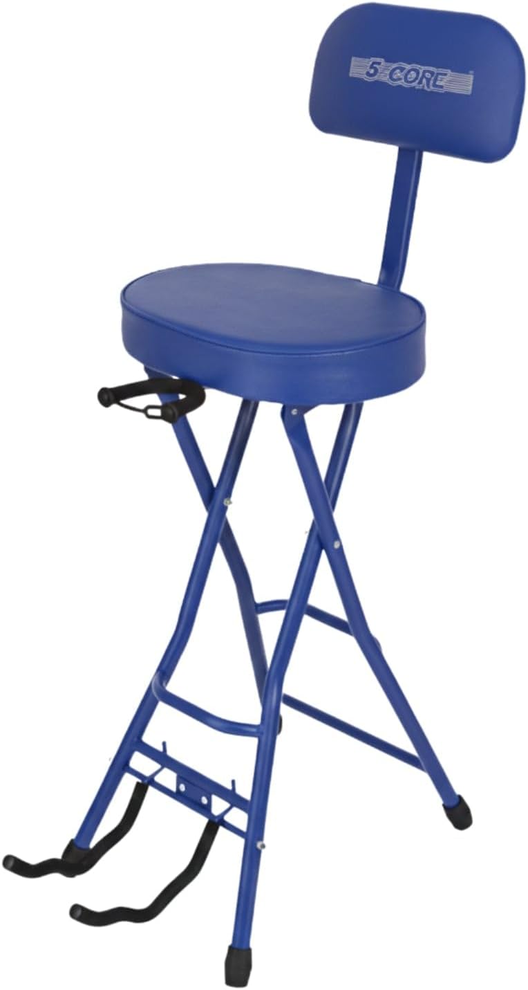 5 CORE Guitar Stool 3.15" Padded Chair Backrest Foldable Seat Foot Rest Guitar Stand for Acoustic Electric Bass Guitars Blue - GSTOOL Oval BLU Rest
