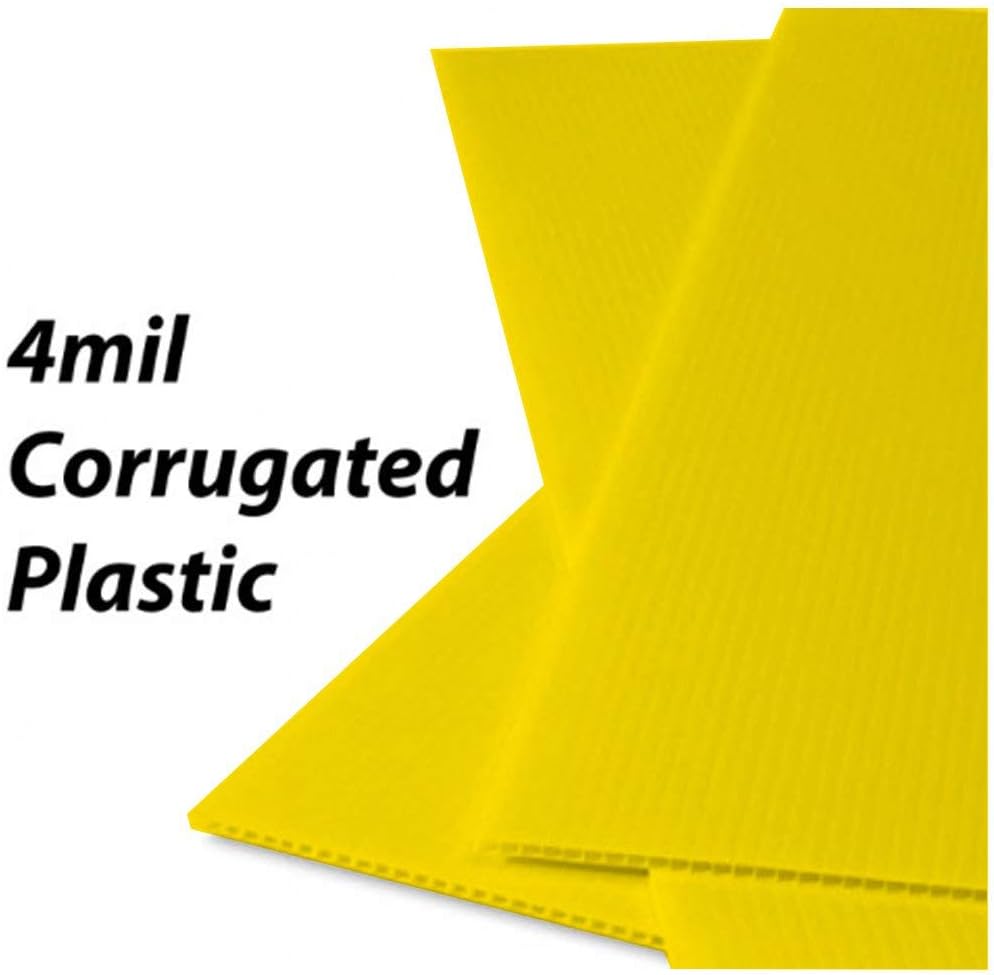 VictoryStore Custom We Buy Houses Yard Sign, 17x22 Inches Yellow Corrugated Plastic House Shaped Set of 100 Signs with Stakes