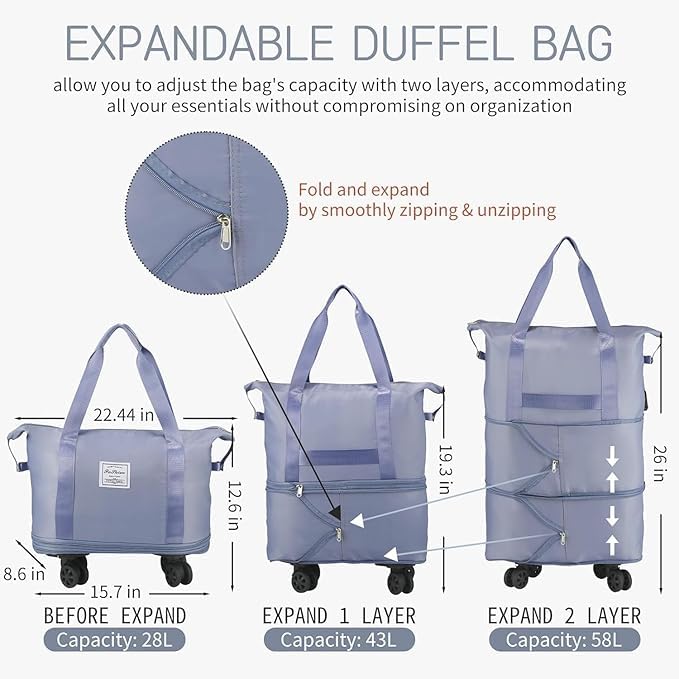 Image of TEKCOOL Duffel Trolley Bags for Travel,Luggage Bags for Travel,Rolling Duffle Bag with Wheels,Travel Bags for Luggage Trolley,Expandable Foldable Duffle Bag with Wheels - Blue';