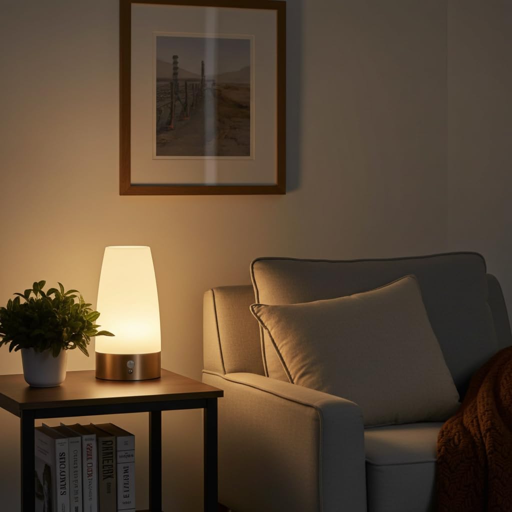 ideoon 4er-Set Elegante LED-Tischlampe mit Bewegungsmelder – Kabellose Flurleuchte mit warmweissem Licht – Ideal als Nachtlicht im Schlafzimmer