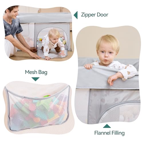 Image of Babelio Foldable Baby Playpen 46 inch x 46 inch, Snap-Play Portable Playard for Babies and Toddlers, Parents' Picks Awards Winner, No Assembly Required, Indoor & Outdoor Safety Play Yard, Travel Fence, Grey