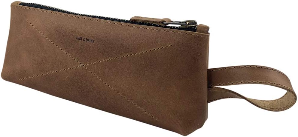 Hide & Drink, Carry-On Toiletry Bag, Pen and Pencil Case, Cable Organizer, Storage for Utensils, Travel Essentials, Full Grain Leather, Handmade, Single Malt Mahogany