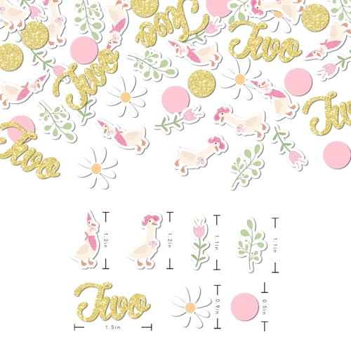 Image of 220PCS Two Silly Goose Birthday Decorations for Girl, Goose Dot Leaves Flower 2nd Birthday Confetti for Pink and Gold 2 Year Old Bday Decor
